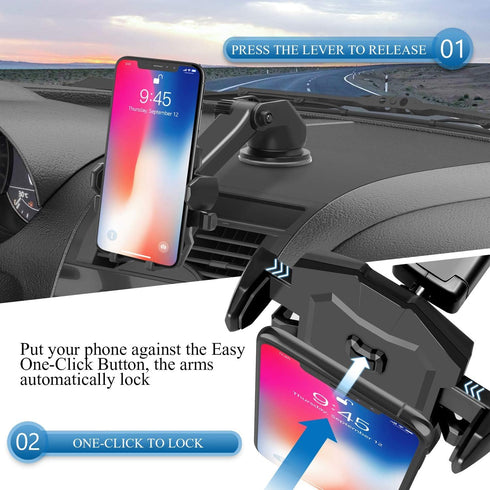 Manords Car Phone Mount Holder for Dashboard Windshield, Compatible with All iPhone & Android Cell Phones, Black