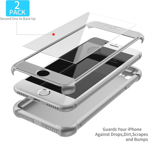 ORETECH Designed for iPhone SE 2022 Case with 2 x Tempered Glass Screen Protector, 360° Full Body Protection (Silver)