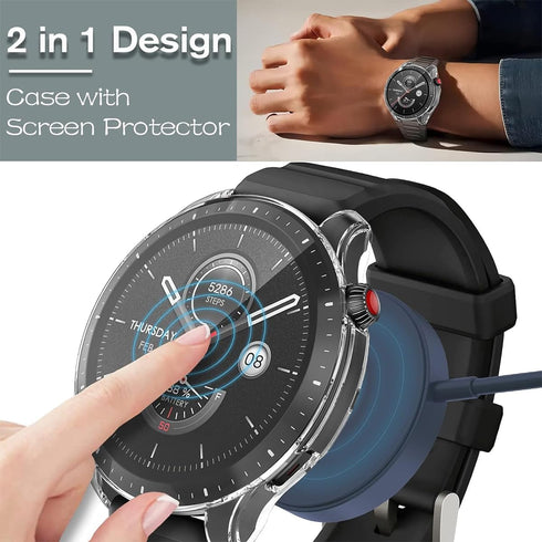 Screen Protector Case for Amazfit GTR 4 Smartwatch, 2-Pack Soft TPU Full Protective Face Cover, Black