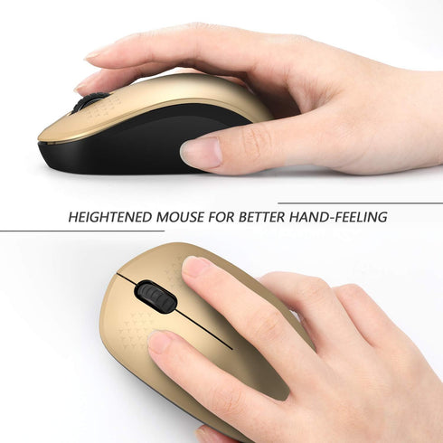 seenda Wireless Mouse with Nano USB Receiver, Noiseless 2.4G Wireless Mouse for MacBook, Notebook, PC (Black & Gold)
