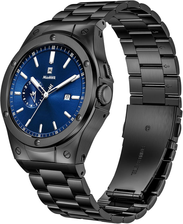 MioHHR Compatible for Google Pixel Watch 3 41mm / Pixel Watch 2, Stainless Steel Case with Wristband Strap, Black