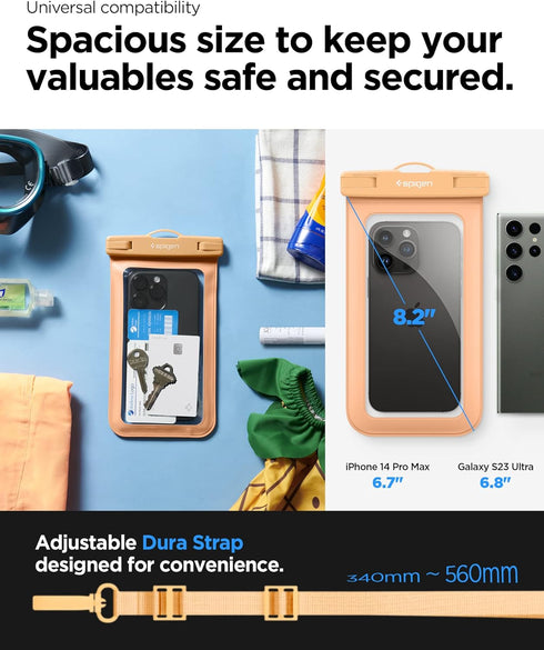 Spigen AquaShield Universal Waterproof Phone Pouch, PVC Protective Dry Bag Cases with IPX8 Compatible with iPhone