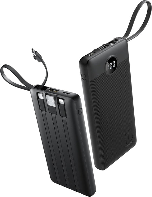 Coowisty Portable Charger with Built-in Cables, Slim 10000mAh Power Bank with USB C,