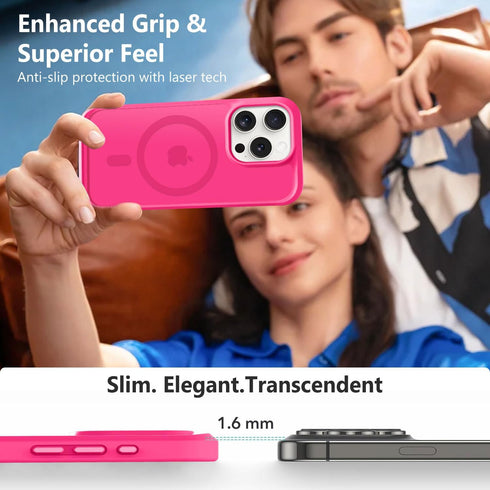 MOCCA Strong Magnetic Slim Translucent Case for iPhone 15 Pro, Military Drop Protection, Hot Pink