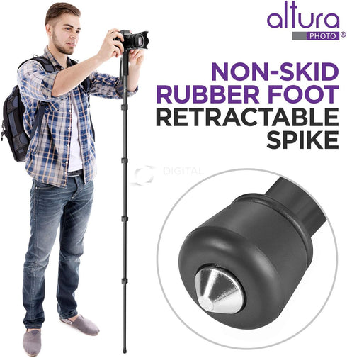 Altura Photo 62-Inch Camera Monopod - Heavy Duty Monopod for Canon, Nikon, & Sony Mirrorless & DSLR Cameras - Steady Photography Monopod - Lightweight & Portable - Easy to Carry with Pouch