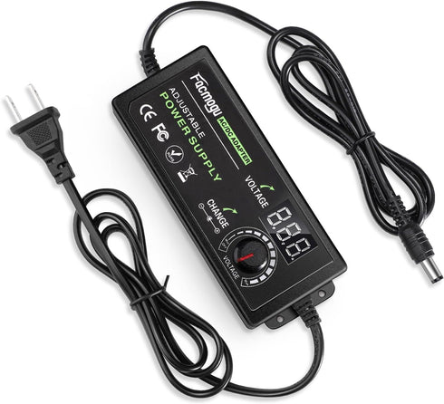 Facmogu 3V-12V 5A 60W Adjustable Power Supply with LED Display, Universal AC/DC Adapter, 100V-240V AC to DC 3-12V