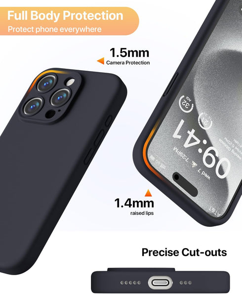 GOODVISH Silicone Case for iPhone 15 Pro, Enhanced Camera Protection, with 2 Screen Protectors, 6.1 inch, Black