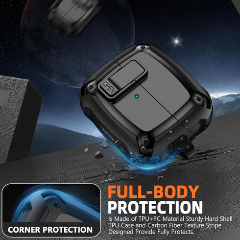Samsung Galaxy Buds 3 & Buds 3 Pro Case, Full Body Shockproof Hard Shell Protection with Secure Lock Clip & Cleaning Kit