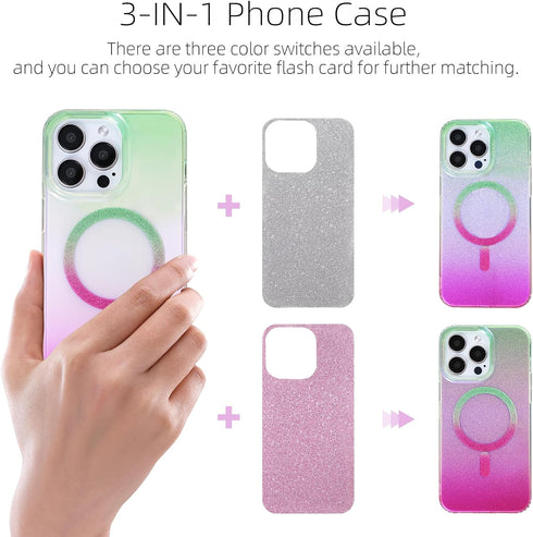 CASEOWL iPhone 15 Pro Max Case, Compatible with MagSafe, Clear Cute Glitter Card Protective Cover for Women and Girls