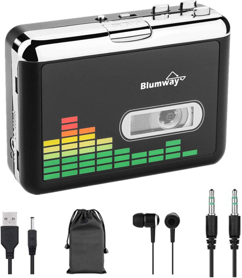 BlumWay USB Cassette to MP3 Converter, Portable Tape Cassette Player to MP3 Format,