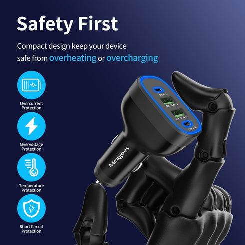 72W 4-Port USB C Super Fast Car Charger for iPhone 16 Pro Max/Plus, Samsung Galaxy S24 Ultra, Google Pixel 9, Multi Port