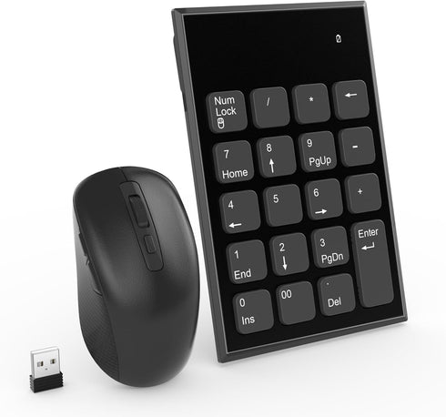 Wireless Number Pad and Mouse Set, 19 Keys Portable Ultra Slim 2.4GHz USB Keypad and Adjustable DPI Silent Mouse