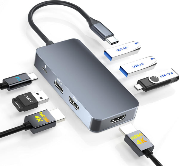 Buerlaseul Docking Station Dual Monitor for Dell/HP/Mac Laptops, 7 IN 1 USB C