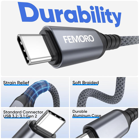 20ft 3.0 5Gbps 3A 17/16/15, Xbox/PS5 FEMORO USB C Cable Extra Long, USB Data Transfer & Charging A to Type-C Braided