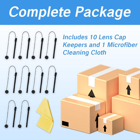 Lens Cap Tether and Microfiber Cleaning Cloth - Black Center Pinch Lens Cap with Leash Holder, Compatible with Most SLR