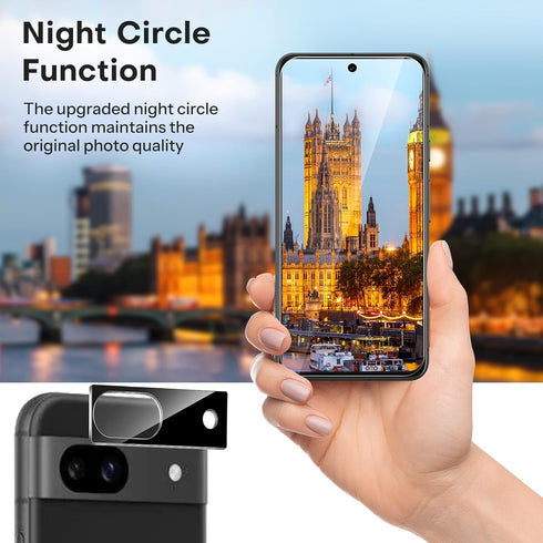 OMOTON 3+2 Pack for Google Pixel 8a: 3 Tempered Glass Screen Protectors & 2 Camera Lens Protectors, 9H Hardness, Case
