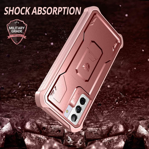 Dexnor Case for Samsung Galaxy S21, Built-in Screen Protector and Kickstand, Heavy Duty Shockproof Cover, Rose Gold