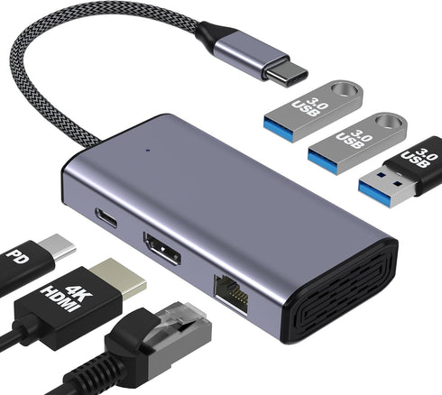 Closs USB C to Ethernet Adapter, 6-in-1 USB to HDMI Dock for iPhone