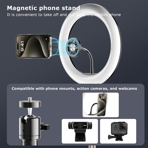 Wowcati 10" Desk Ring Light with Magnetic Phone Stand for Zoom Meetings, Ring Lights for Video Recording, Laptop Light