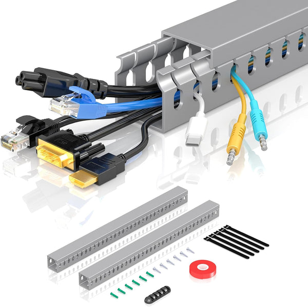 Open Slot Wire Duct Kit, 31.4" Server Rack Cable Management, 2 Pack Grey Cable Management Raceway