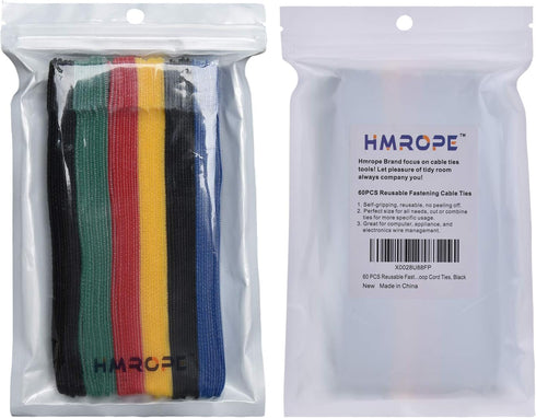 HMROPE 60PCS 6-Inch Fastening Cable Ties Reusable, Premium Adjustable Cord Ties, Microfiber Cloth Cable Management
