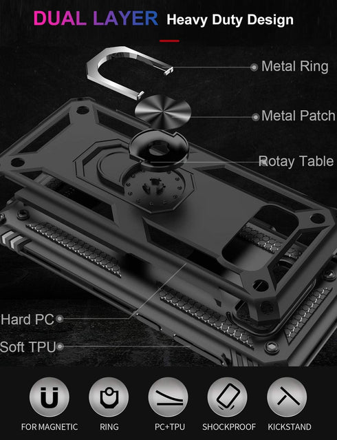 LUMARKE Galaxy S8 Case, Military Grade Protective Phone Cover Black, 16ft Drop Tested, Magnetic Ring Kickstand