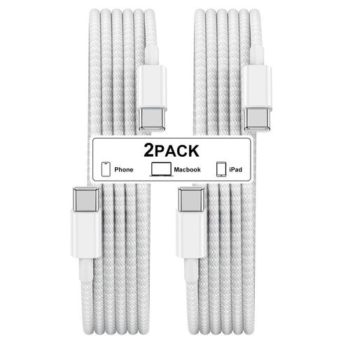 Type C to Type C Fast Charging Cable for iPhone 15, 2 Pack, 6 Feet Nylon Braided USB C to USB C for MacBook/iPad Pro