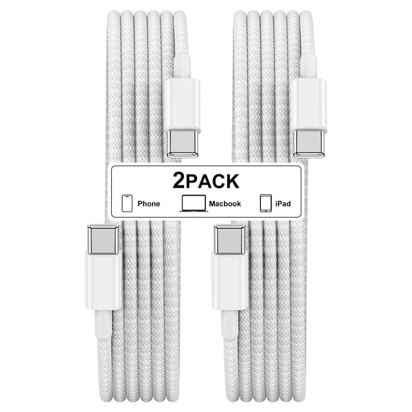 Type C to Type C Fast Charging Cable for iPhone 15, 2 Pack, 6 Feet Nylon Braided USB C to USB C for MacBook/iPad Pro