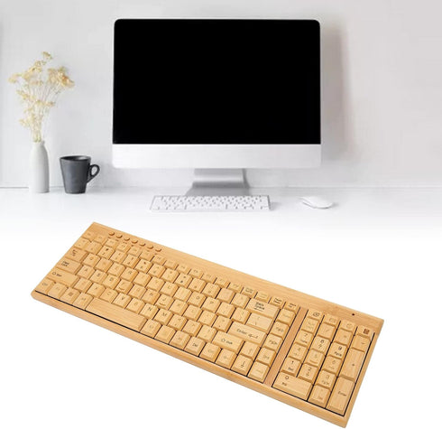 Keyboard and Mouse, 2.4GHz Plug and Play Bamboo Wood Control Devices for Win XP, NT, Vista, Win10, OS X, Android
