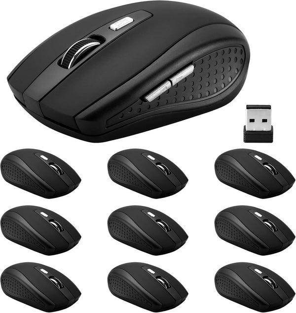 Wireless Mouse, 2.4Ghz Computer Mouse, 1200 DPI, 6 Buttons with Nano Receiver for Laptop, PC, Chromebook (10 Pack)