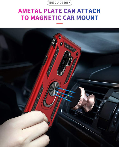 Military Grade Drop Impact Case for Samsung Galaxy S9 Plus, 360 Metal Rotating Ring Kickstand Holder, Heavy Duty