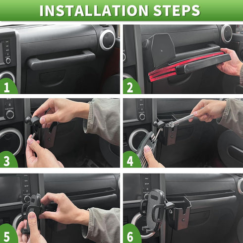 Multi-Mount Metal Road Passenger Phone Holder - Fit for 2007-2010 Jeep Wrangler JK JKU, Phone Mount Storage Tray