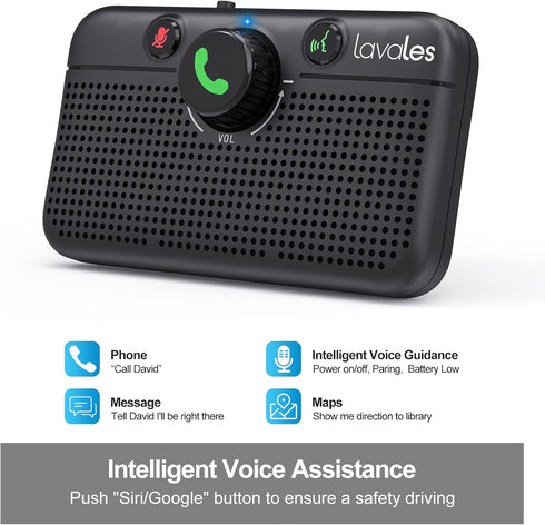 Car Bluetooth 5.3 Speaker, Handsfree Bluetooth Car Kit for Cell Phone, Support Siri Google Voice Assistant, Car Phone