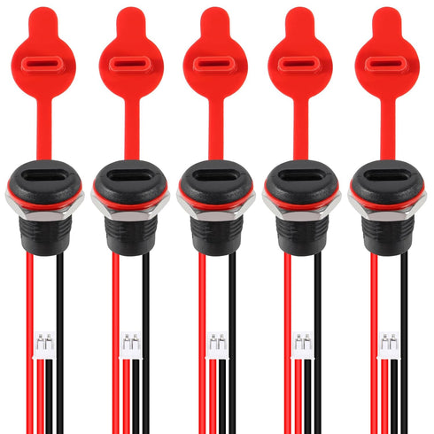 5Pcs 2Pin Charging Socket Female Mount Connector, USB Type-C Port Charging Interface with Waterproof Cover Cap