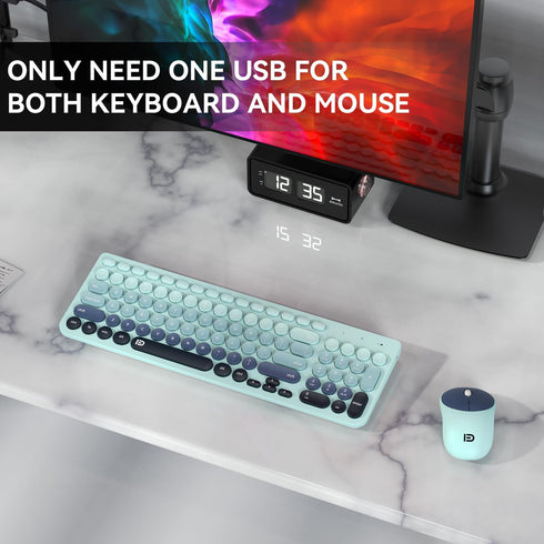 Wireless Keyboard and Mouse Combo - 2.4GHz USB Cordless Round Keys Set for Laptop, Computer, TV (Indigo Blue)