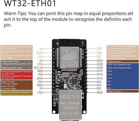 WT32-ETH01 Development Board, ESP32 Module with Ethernet, 2.4GHz Wi-Fi & Bluetooth Dual-Mode, Embedded Serial Port