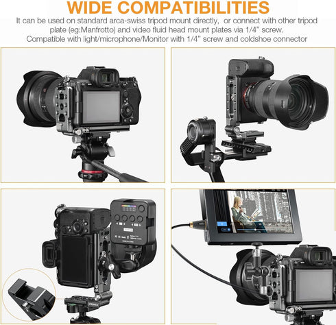 CAMOLO RIG Base,1/4" Foldable DSLR Camera L Bracket,Vertical Horizontal Switching Tripod,Arca-Swiss Srew Hole,Quick