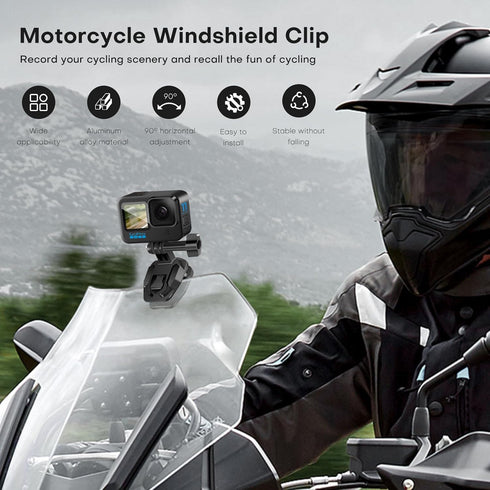 REYGEAK GoPro Motorcycle Windshield Clip, Aluminum Alloy Camera Clamp Mount for Hero 12 11 10 9 8