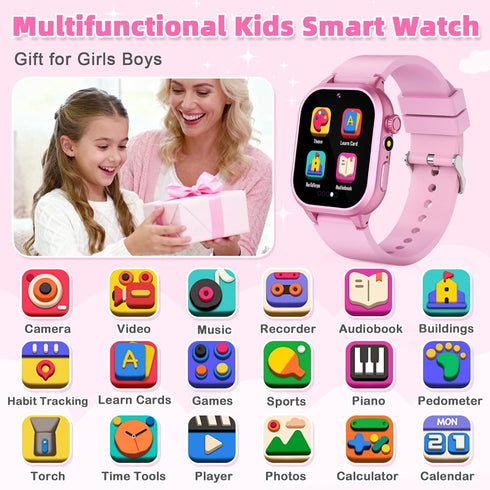 Dolwenqi 5-12, 40 5 6 7 8 9 10(Pink) Kids Smart Watch Girls Gift for Girl Aged Games HD TouchScreen Kids Watch