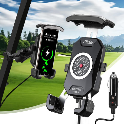 Roykaw Golf Cart Phone Mount Holder - Qi 15W Wireless & Type C 20W Fast Charging for iPhone/Galaxy/Google Pixel