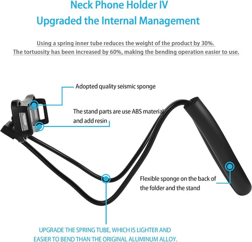 YUNLEJP Lazy Neck Phone Holder,Cell Phone Stand for Bed Around Neck,Hand Free Flexible Tablet Holder for Bed (Spring