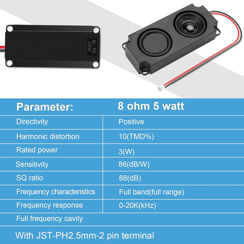 MakerHawk 2pcs Ar duino Speaker 5 Watt 8 Ohm Double Cavity Mini Speaker Full-Range Cavity Advertising Machine Small Speaker 3.3V 5V with JST-PH2.5mm-2 pin Interface