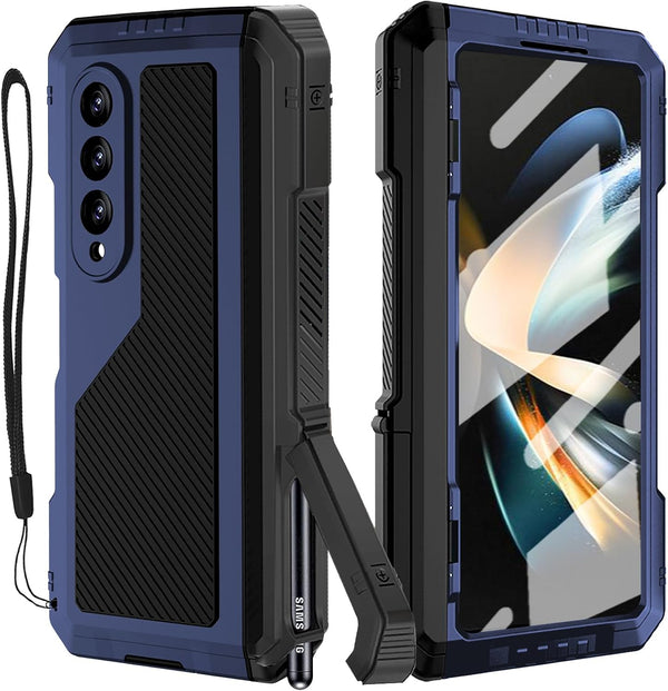 Military Rugged Heavy Duty Metal Case for Samsung Galaxy Z Fold 4 - Built-in Screen Protector, Full-Body Drop