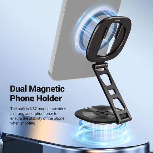 NEEWER 1/4" PA095 Dual Magnetic Phone Ring Holder, Slim Folding Cell Phone Grip Stand Tripod Mount with Thread & Cold
