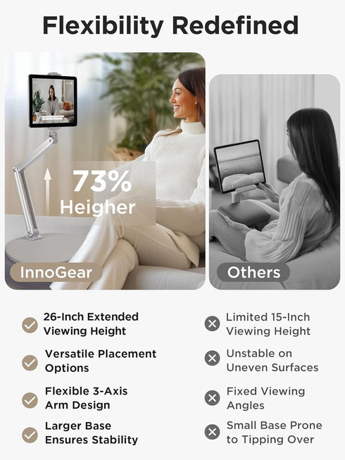 InnoGear 360 6" 13" Tablet Pillow Stand for Lap, Adjustable Hands-Free Holder Mount for Bed Sofa Reading Compatible