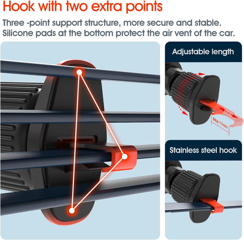 sincetop Car Vent Phone Mount with Vent Lock Hook, Air Vent Car Phone Holder for Horizontal Vent Fin, One Hand Quick Mount & Release Cellphone Holder Mount Compatible with iPhone and Android