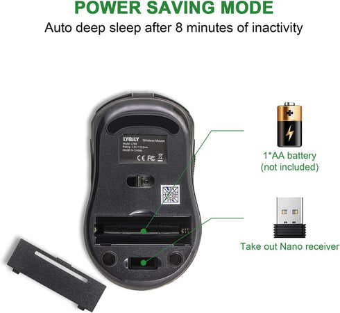 2.4G Wireless Mice, Super Energy Saving Portable Optical PC Laptop Mouse, 5 Adjustable DPI, 6 Buttons for Windows,