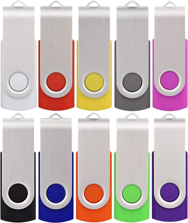 USB Flash Drive 8GB, 10 Pack Thumb Drives USB 2.0 Bulk Swivel Jump Drive with LED Indicator for Data Storage
