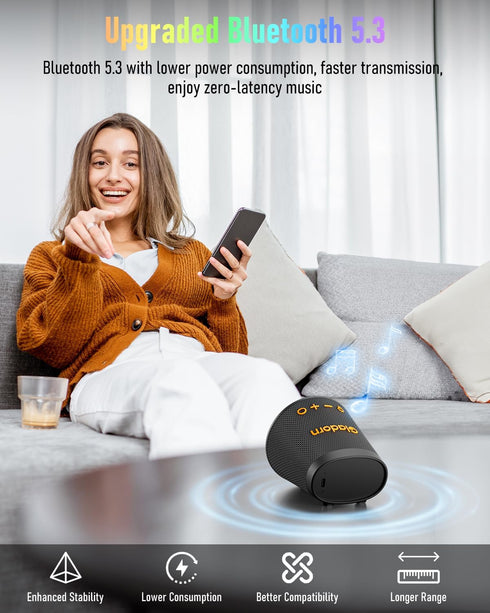 Gladorn 9 20H IPX6 5.3, Portable Bluetooth Speaker Wireless with Color Lights, Playtime, Stereo Pairing, Deep Bass