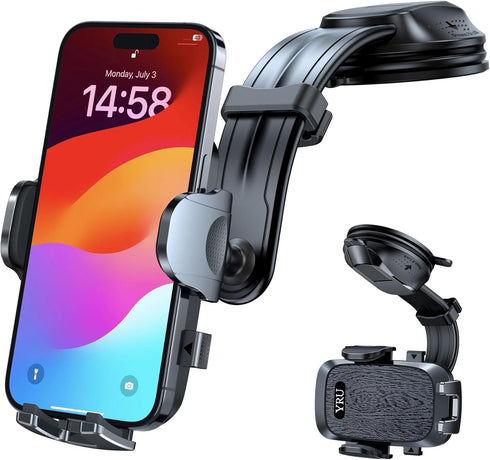 YRU 2024 Ultimate Car Phone Holder Mount with Bendable & Adjustable Aluminum Arm for iPhone 15 14 13 12 Pro Max